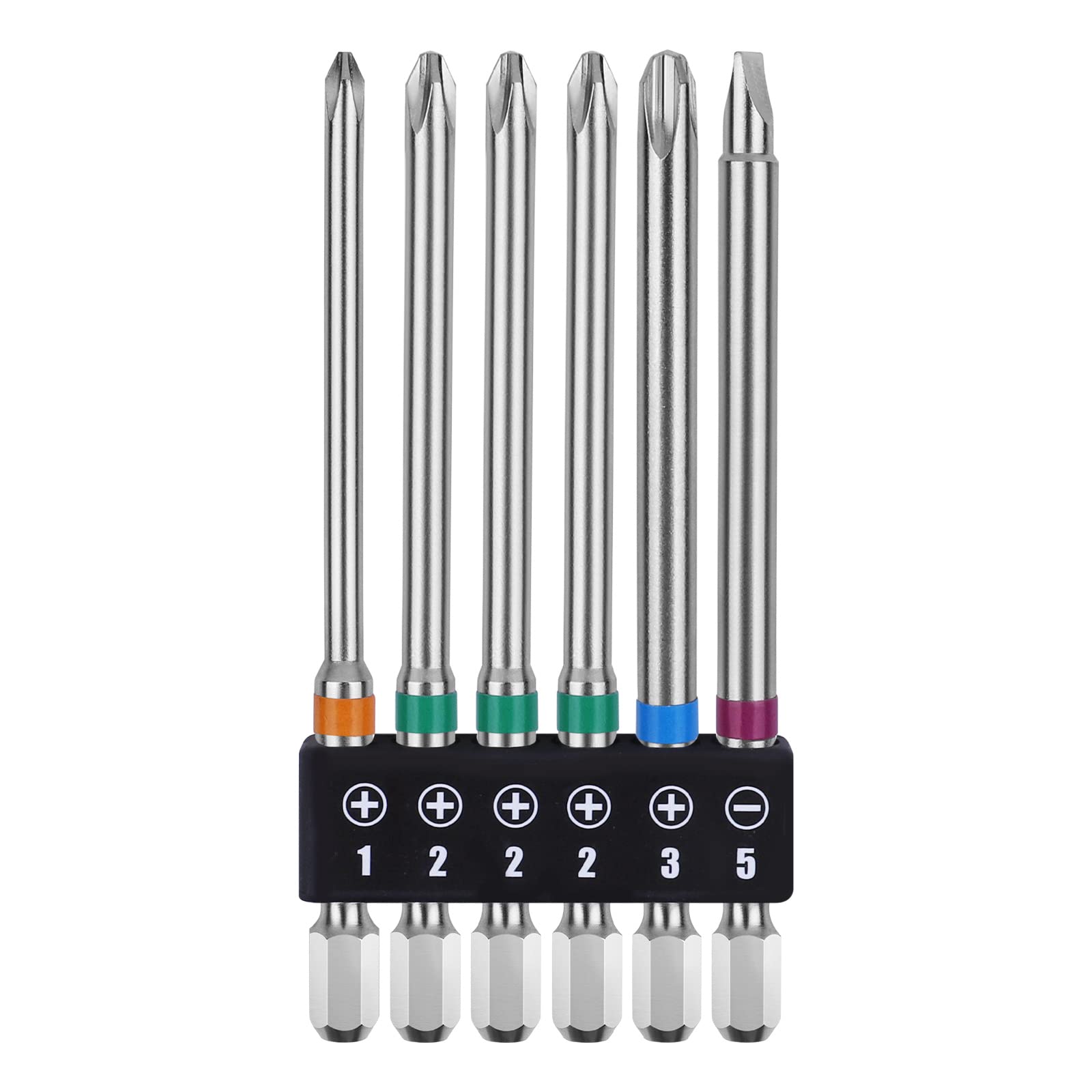 OIENNI プラスビット ドライバービットセット 6本組 100mm 片頭 6.35mm六角軸 磁気ドライバービット PH1 PH2 PH3電動ドライバー用 (100mm 6本組)