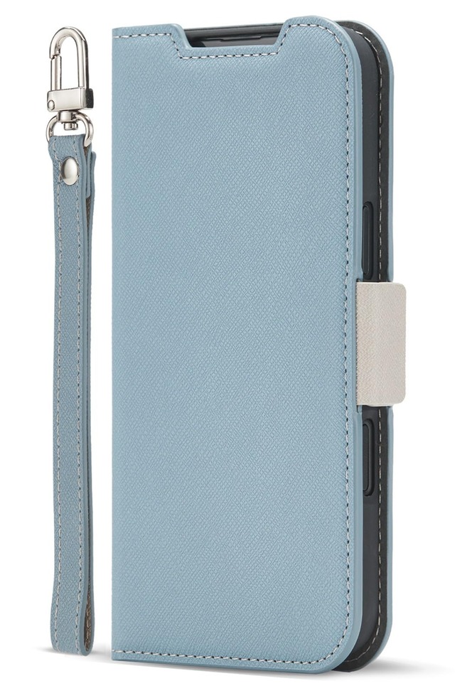 【Corallo】 iPhone 17 Pro Max 対応 ケース 手帳型 カード入れ スタンド ストラップ 紐付き スマホケース 人工 皮 革 カード 収納 携帯ケース カバー [ iPhone17ProMax アイフォン 17ProMax 対応 ] case NU アリスブルー×グレージュ