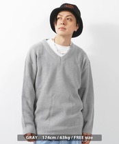 ＼SALE／◆畔編み Vネック ルーズニット◆kr-22065