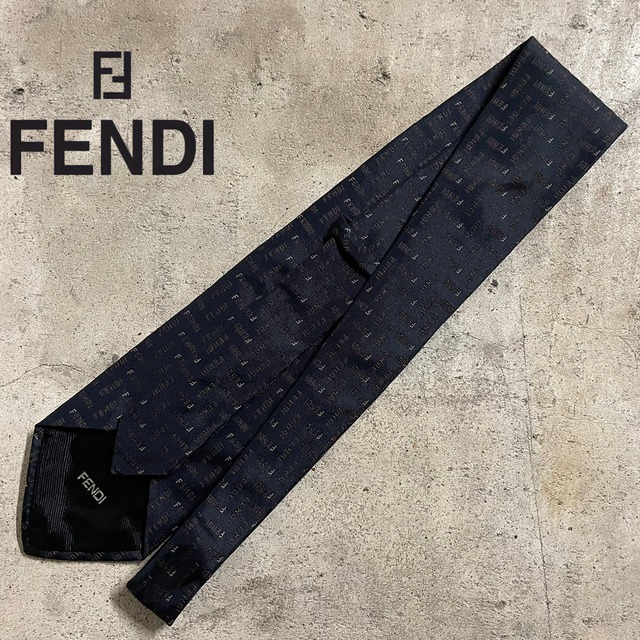 〖FENDI〗made in Italy logo design silk necktie/フェンディ イタリア製 ロゴ デザイン シルク ネクタイ/#0630/osaka