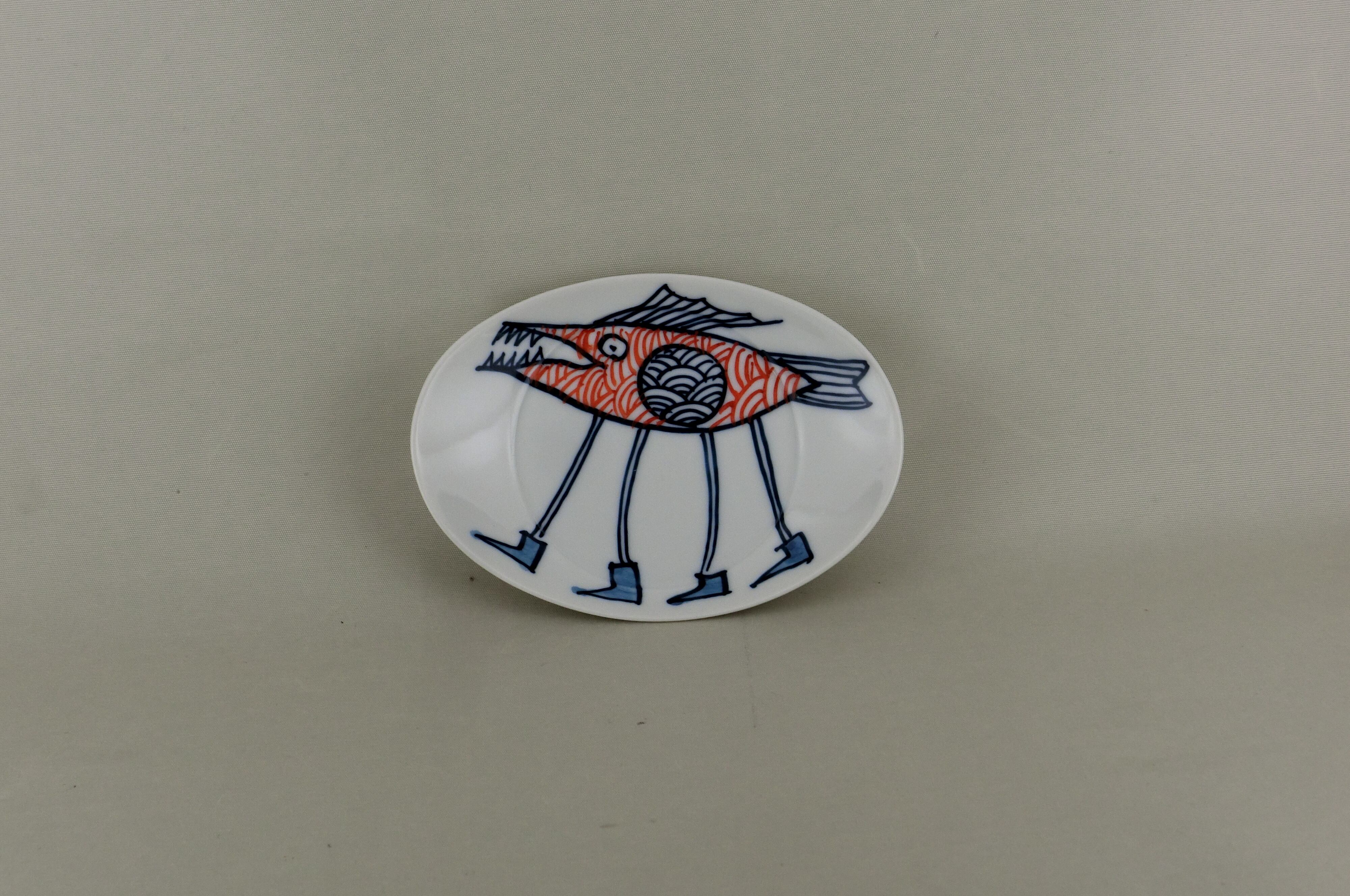 変魚シリーズ　小皿　足有り（赤）