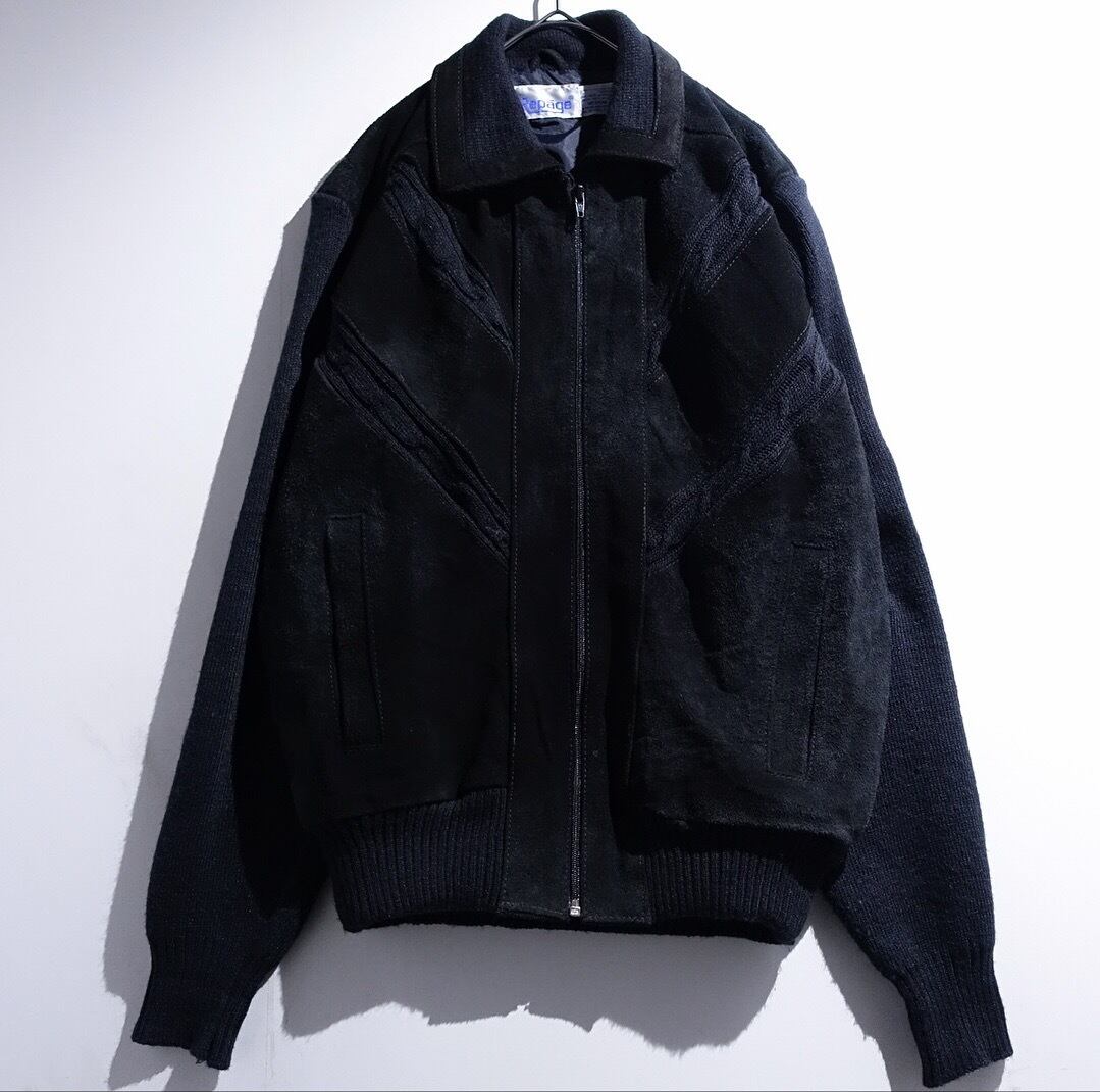 Black Suede Leather Knit Switching Short Jacket