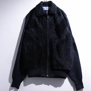 Black Suede Leather Knit Switching Short Jacket