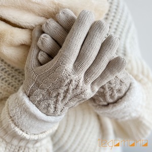 ぬくぬく暖かいかわいいケーブル編み  ほっこり あったか 裏フリース ケーブル編み ニット手袋 1colors