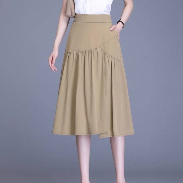 A line silhouette shirring design flare skirt with slit 00226