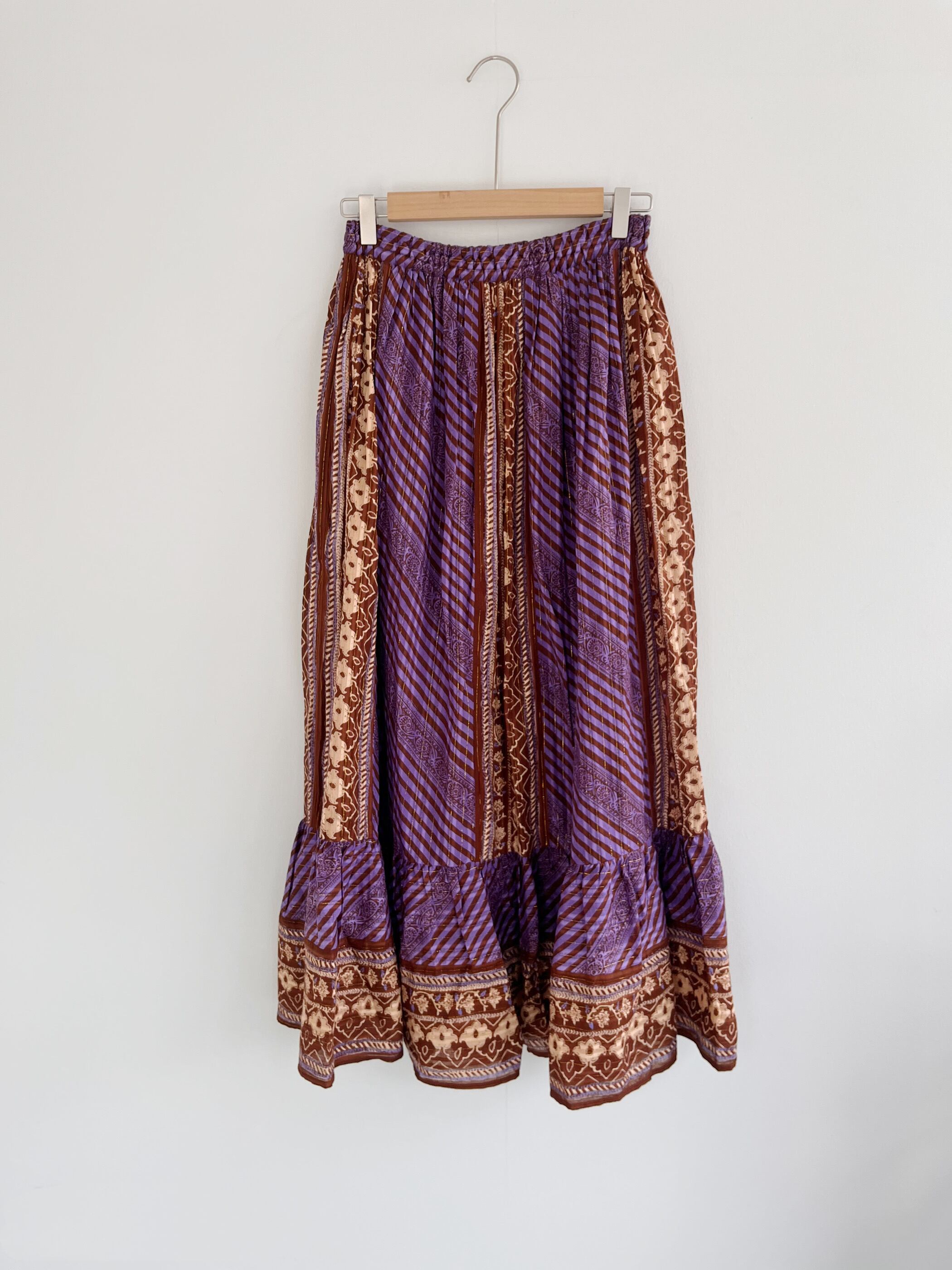 Sara Mallika Cotton Stripe Ethnic Print Skirt | KOKO