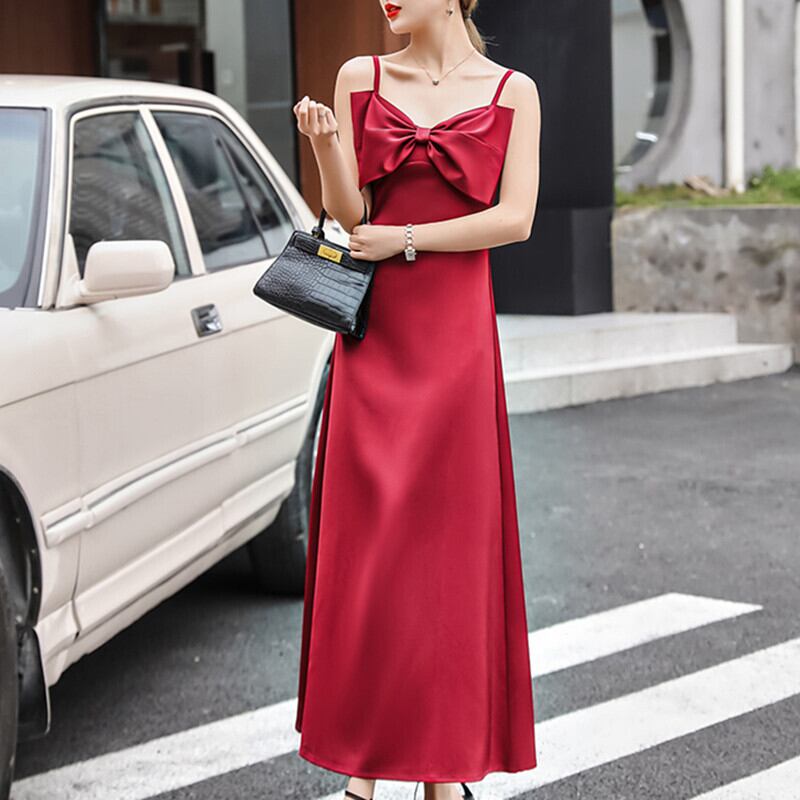 ワンピース セクシー おしゃれ 女性らしい ロング シルク ノースリーブ