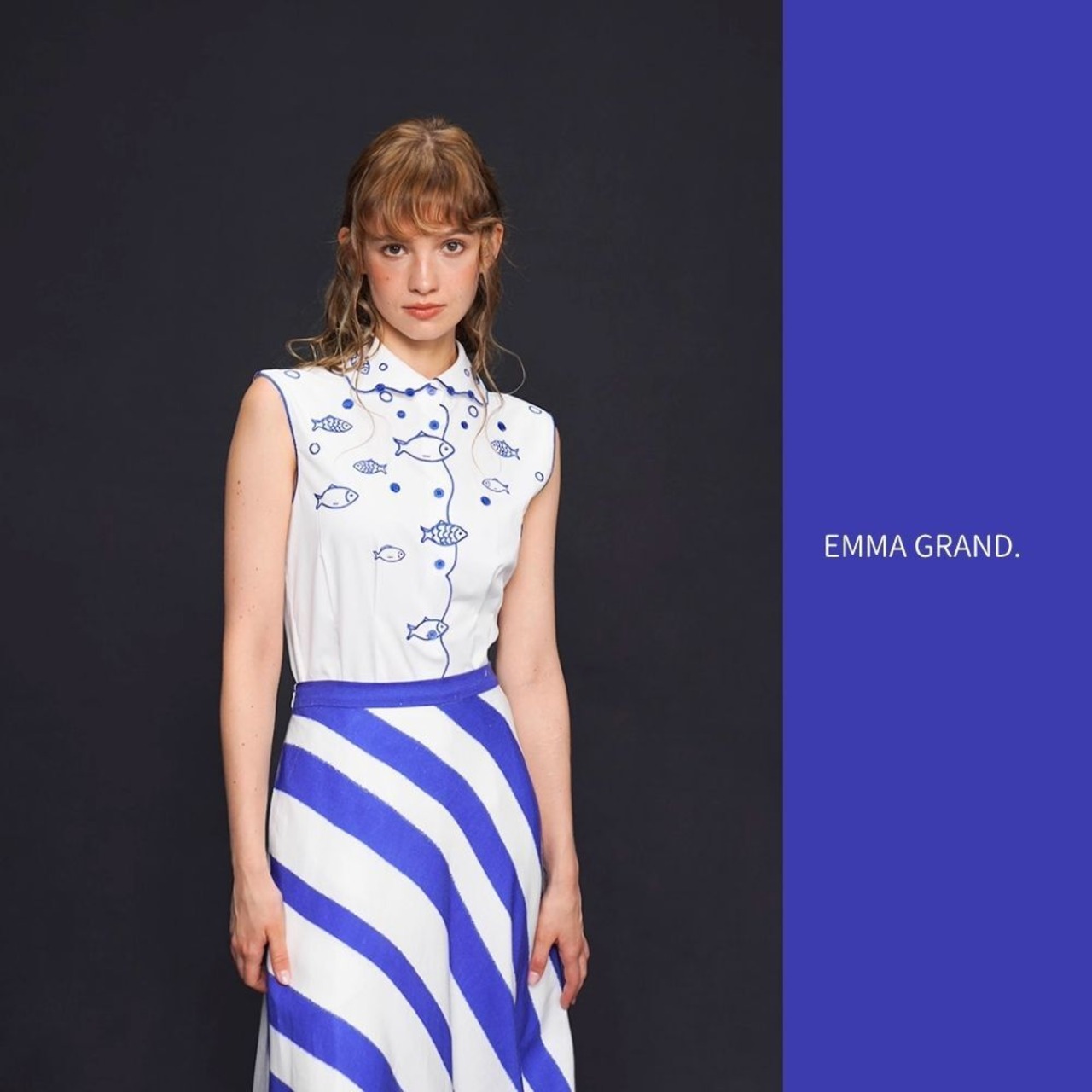 潮の音に包まれる魚たちのノースリーブシャツ　E00572