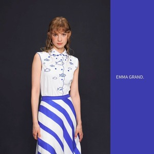 潮の音に包まれる魚たちのノースリーブシャツ　E00572