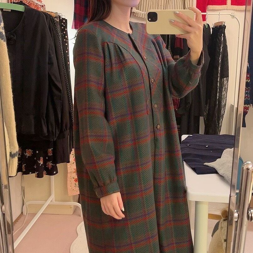 green check a line wool one-piece