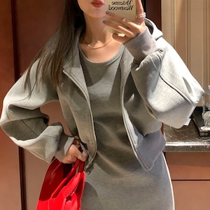 Cropped zip-up casual hoodie 2litr05724