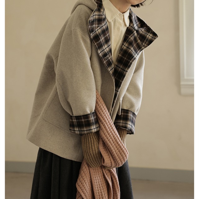 フード付きミドル丈ダッフルコート　M2009