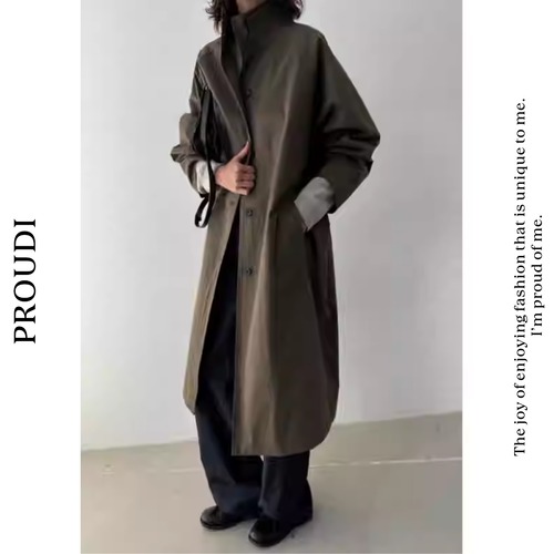 【スタンドカラーロング丈コート】P02126