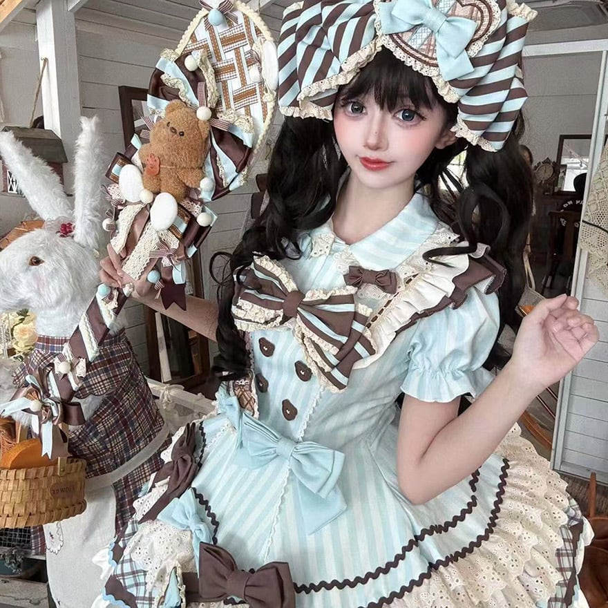 チョコミントカラー ロリータ ヘッドドレス付き Lサイズ チョコミントカラー ロリータ ヘッドドレス付き Lサイズ