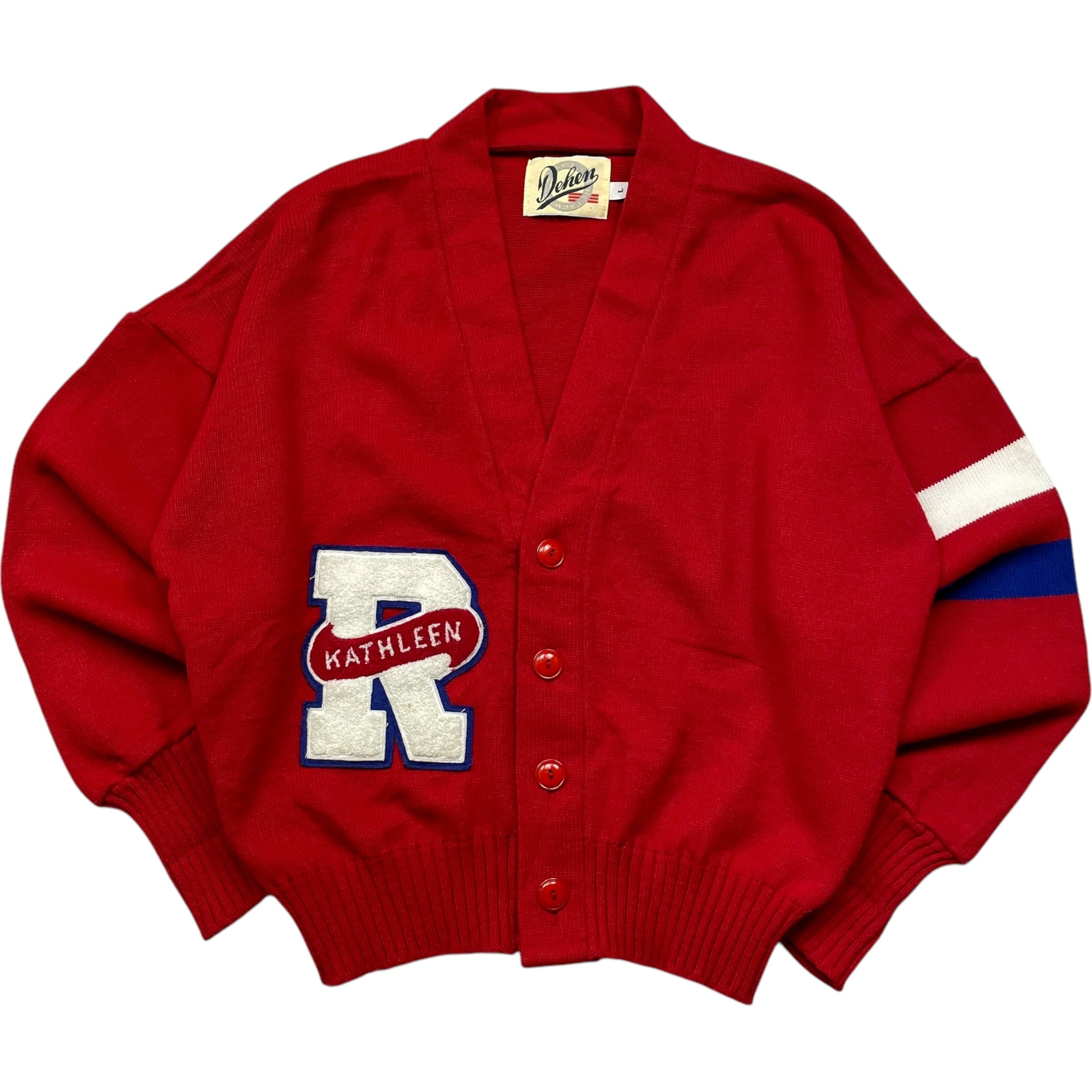 《L》 Dehen レタードニット カーディガン レッド 90年代 vintage no.5078