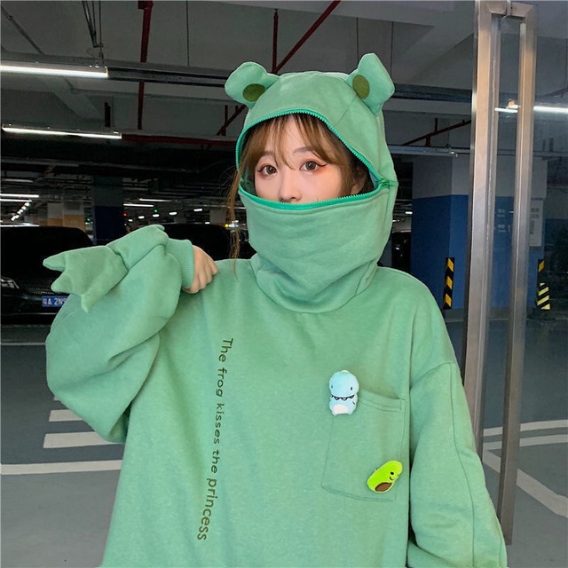 ゴスロリ系 かわいい パーカー カエルキャラ プルオーバー Zipアップ 仮装 コスプレ オルチャン 原宿系 10代 代 天使と悪魔 サブカル系ファッション Seasonz