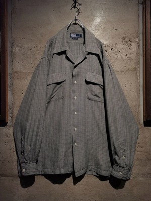 【Caka】"Polo by Ralph Lauren" 90's Glen Check Loose Rayon Open Collar Shirt
