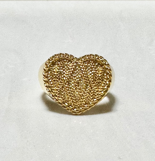 SILVER925  CABLE KNIT HEART SIGNET RING L / gold