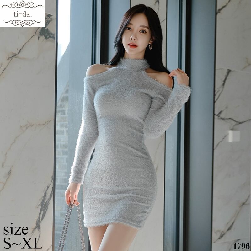 No 1796 韓国ワンピース きれいめワンピース 大人可愛いワンピース タイトワンピース ニットワンピース ミニワンピース モヘアニット Ti Da 韓国ワンピース専門店