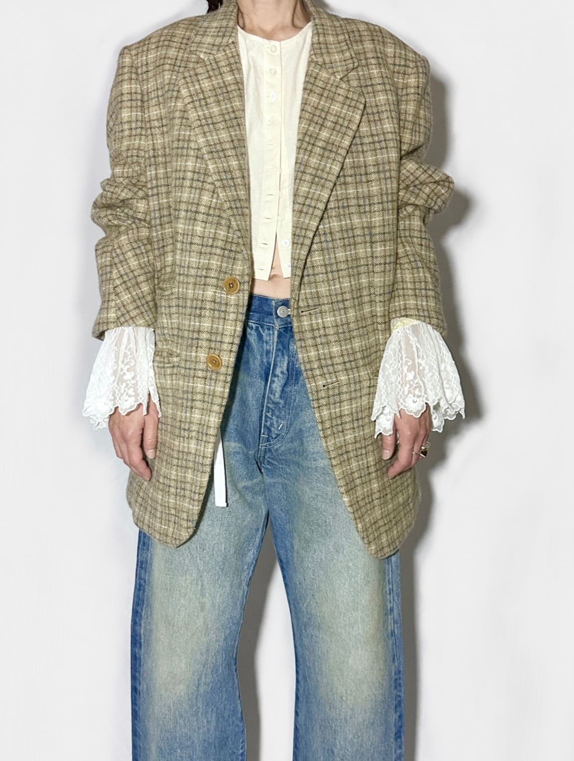 FUMIKA_UCHIDA  [PLAID TWEED NOTCHlED LAPEL JACKET]