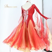 社交ダンス 衣装 スタンダードドレス ドレス スタンダード ワンピース ワイン フロート レース フリル デモ 競技 ダンス パーティ 発表会 forever フォーエバー レッド系 オレンジ系 高級感 上品 スカート4枚重ね シルエット 発表会用 おしゃれ モダン 社交用 フォーマル