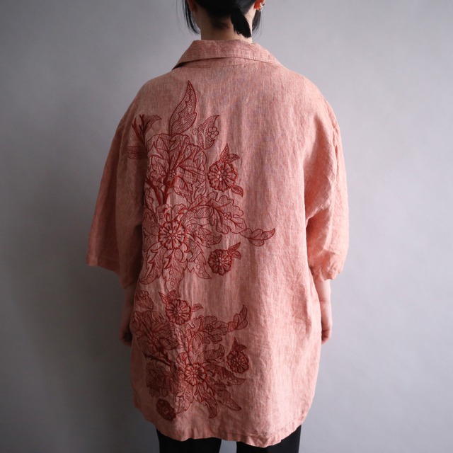 "花×刺繍" one-tone embroidery over size h/s shirt