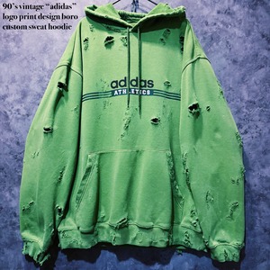 【doppio】90’s vintage “adidas”  logo print design boro custom sweat hoodie