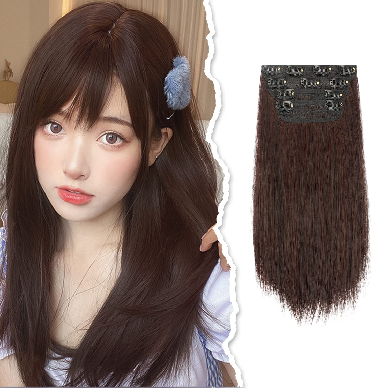 【数量限り】Peacoco 襟足ウィッグ 4枚セット 40/50/60cm クリップ式 エクステ ワンタッチ サラサラ 自然 普段使い向け 装着簡単 ストレート ロング ワンタッチエクステ ハーフウィッグ つけ毛