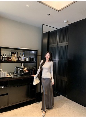 A-line draped long skirt【H00076】