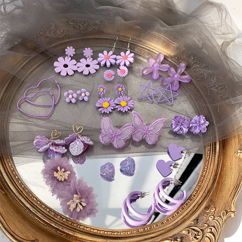 スタイルスタンダードFlowerデザイン イヤリング レッド レトロ 指輪 フラワーデザイン パープル ブラック・アイド・ピーズ79346915238