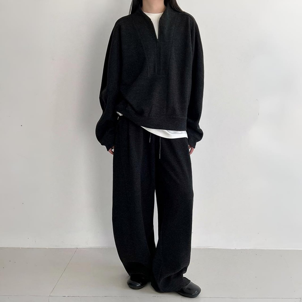 ハーフジップスウェットシャツ&ワイドパンツセットアップ A01979