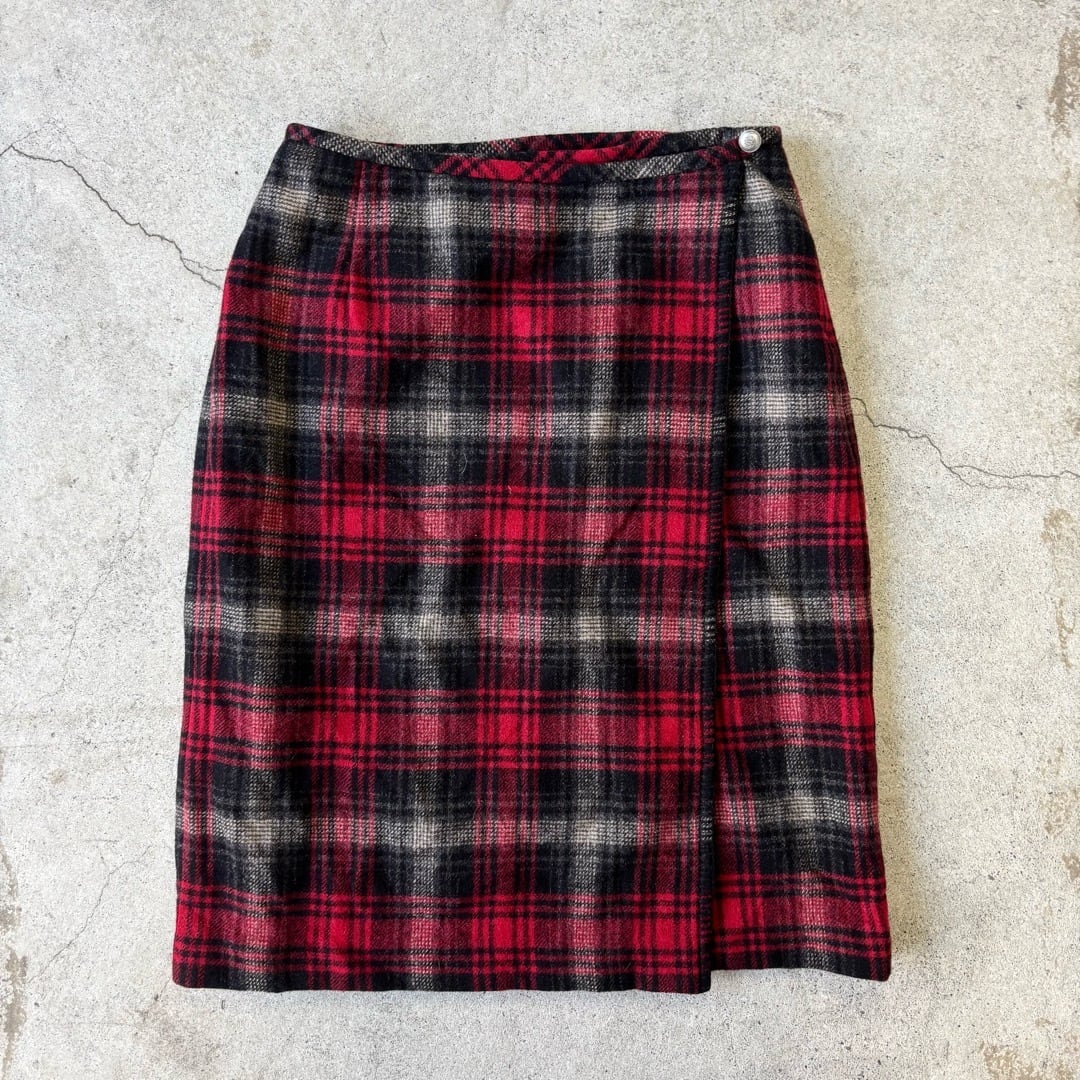 skirt / チェック柄巻きスカート 赤 #c298 | KAU
