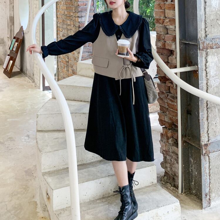 A-line dress with vest【2set】00352