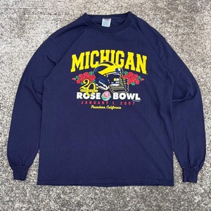 【Mサイズ】00's Michigan ミシガン大学 薔薇 ローズボール 古着 ロングスリーブTシャツ
