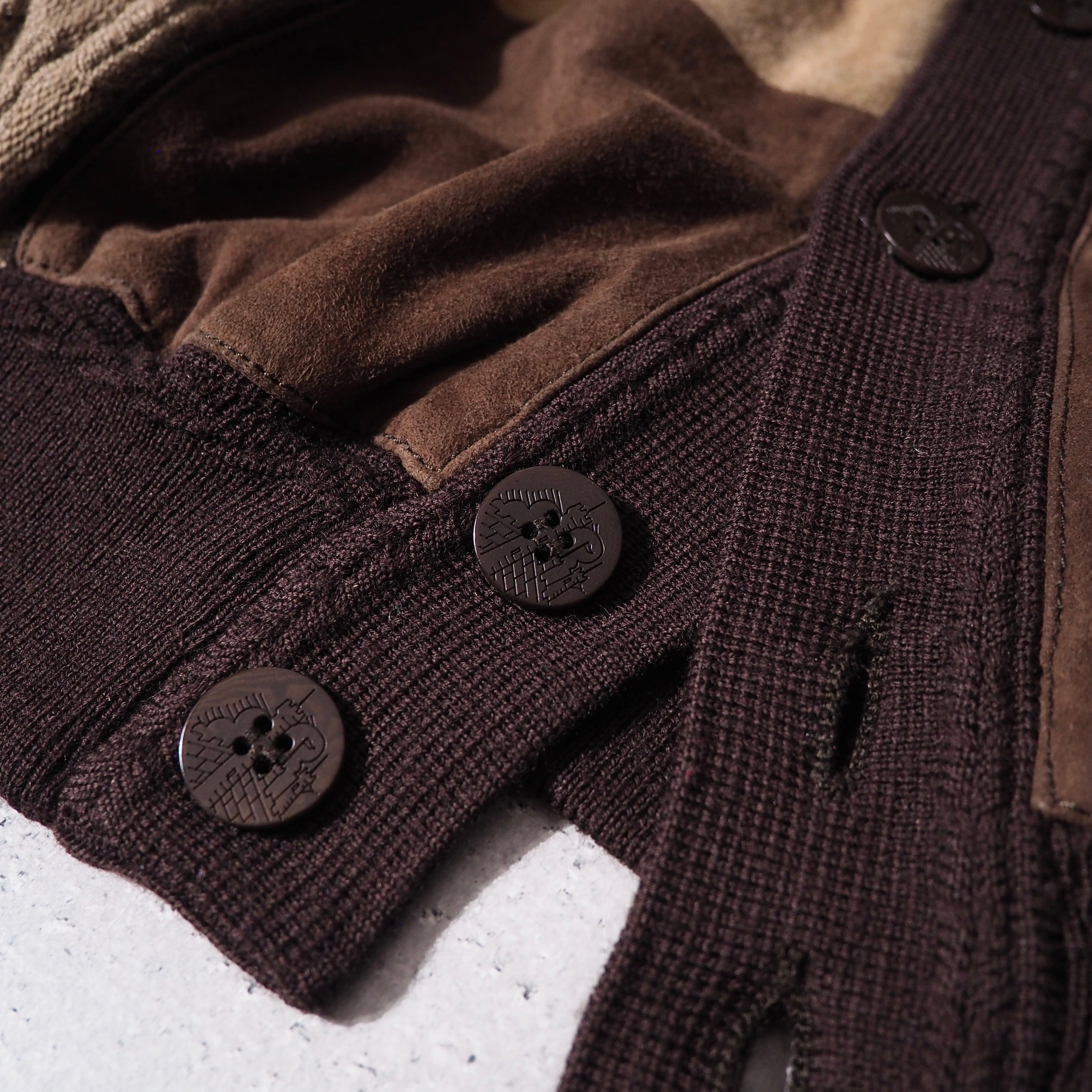 1990s ” Torras ” Special suede leather Panel combinations vintage loose Cardigan (made in Spain)