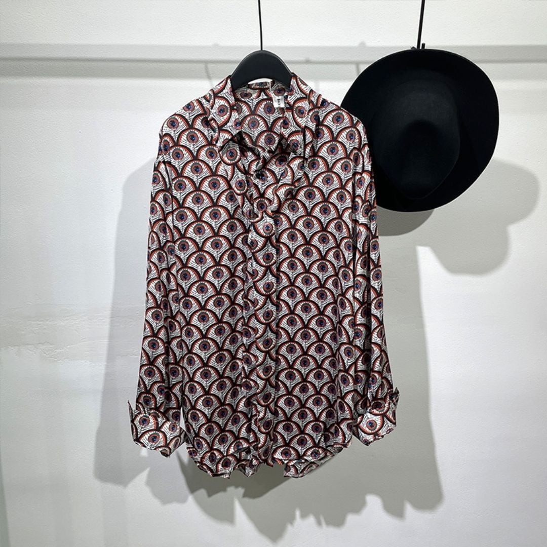 Peacock feather print long sleeve shirt