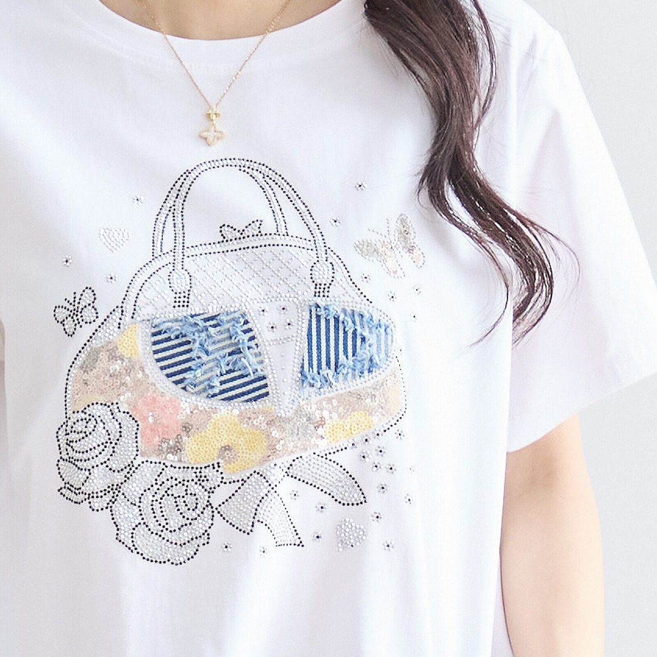 TRUBE キラキラバッグ＆ローズTシャツ【M~L】ホワイト