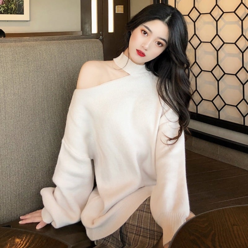 スプリングストラップレスセーター ルーズトップス ロング 春物 YY-ファッション24929987626