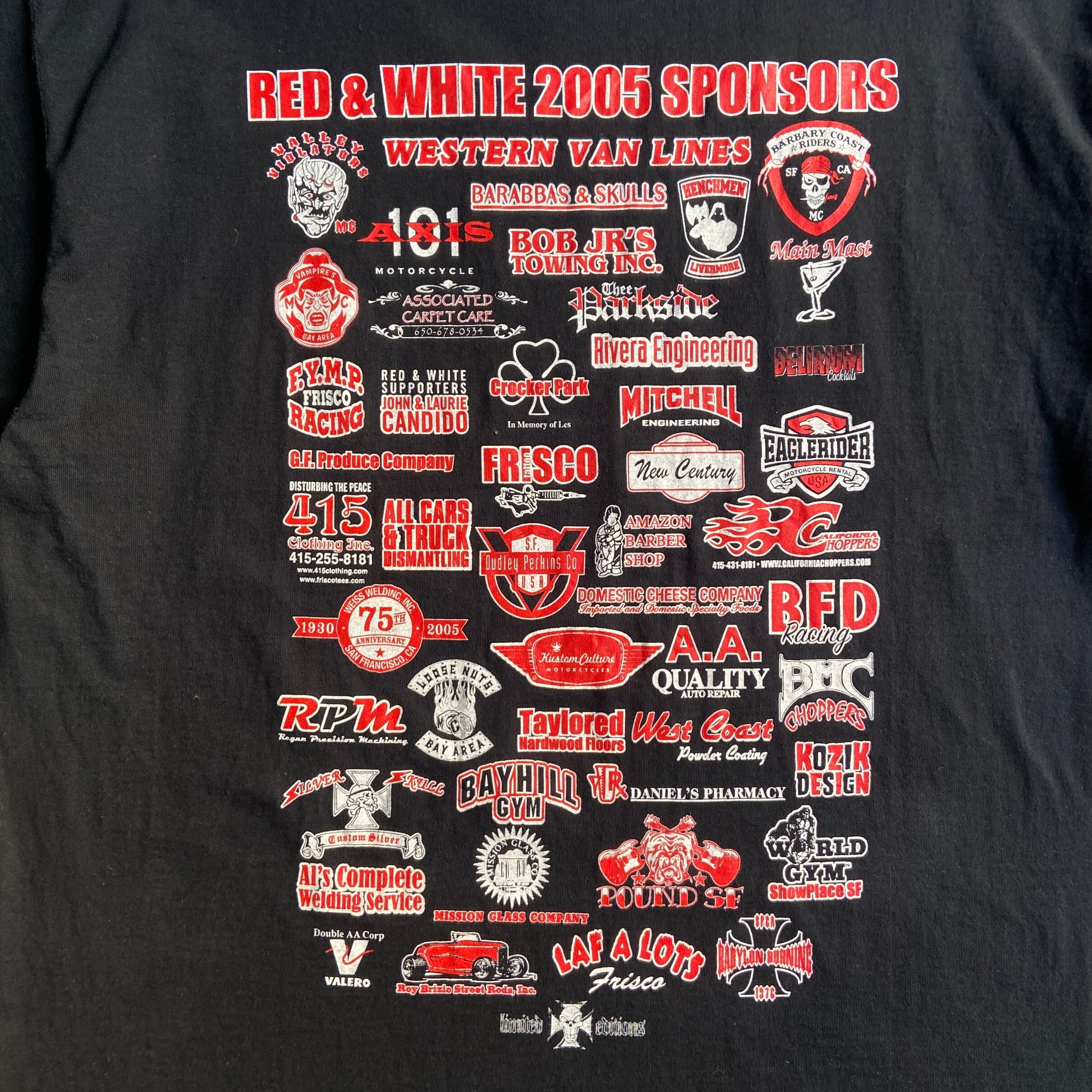 00年代 POKER RUN ”RED WHITE 2005”ドクロ 両面プリント Tシャツ
