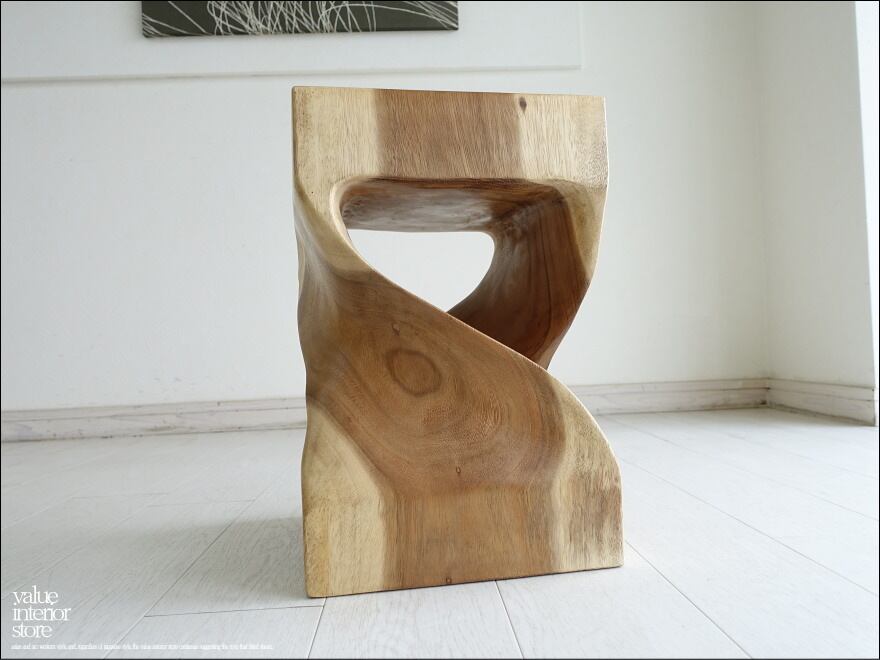 無垢材 ウェーブスツールNA01 イス 天然木 椅子 ベンチ 木製スツール ナチュラル 天然木 モンキーポッド ハンドメイド