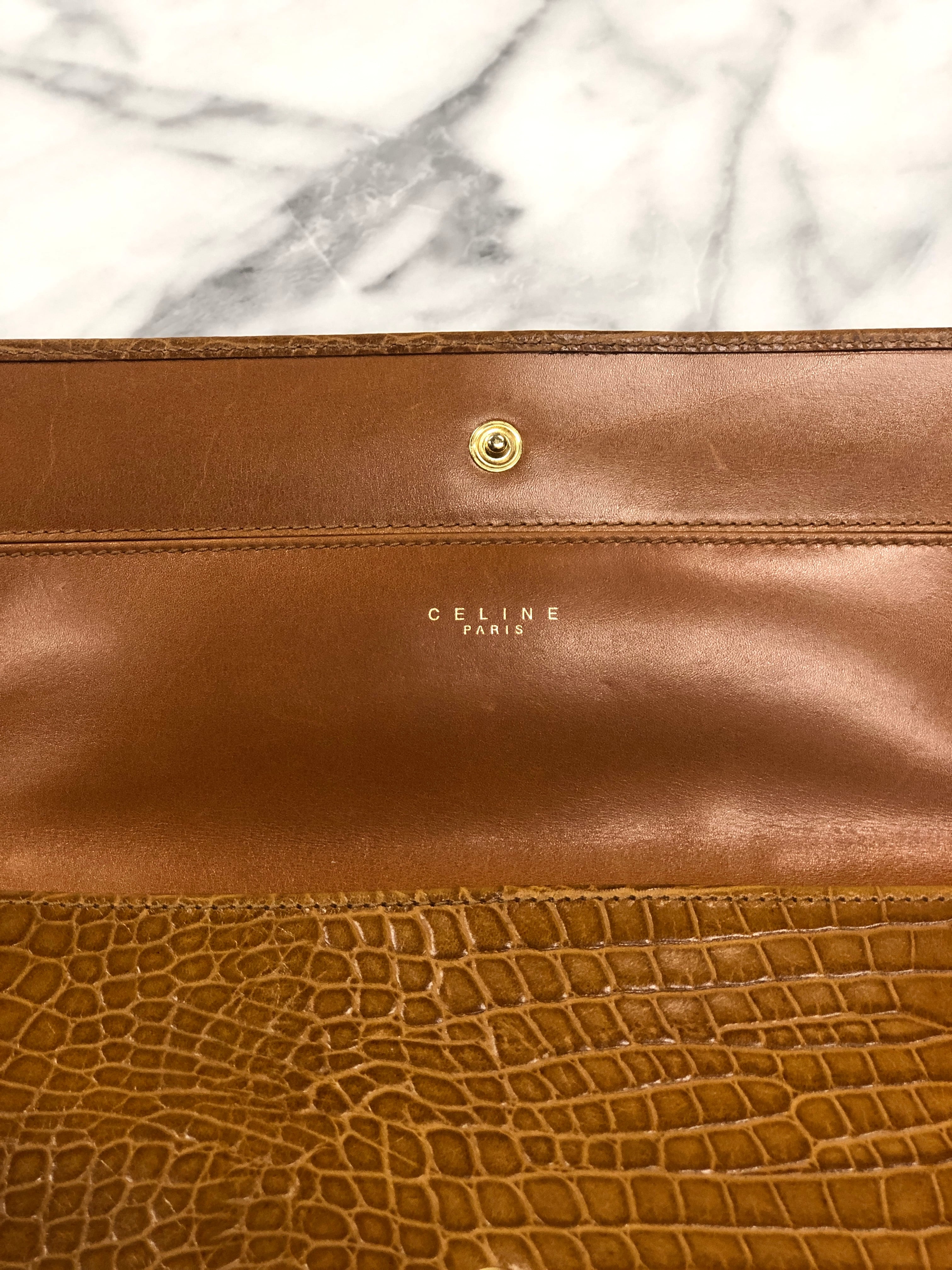 CELINE セリーヌ リザード ブランドロゴ レザー 財布 ブラウン vintage
