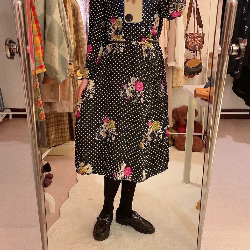 rétro flower white dot flare one-piece