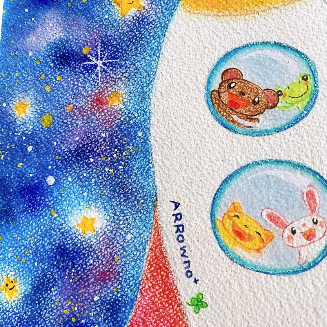 ロケットの絵 癒し ホスピタルアート ヒーリング パステル画【原画