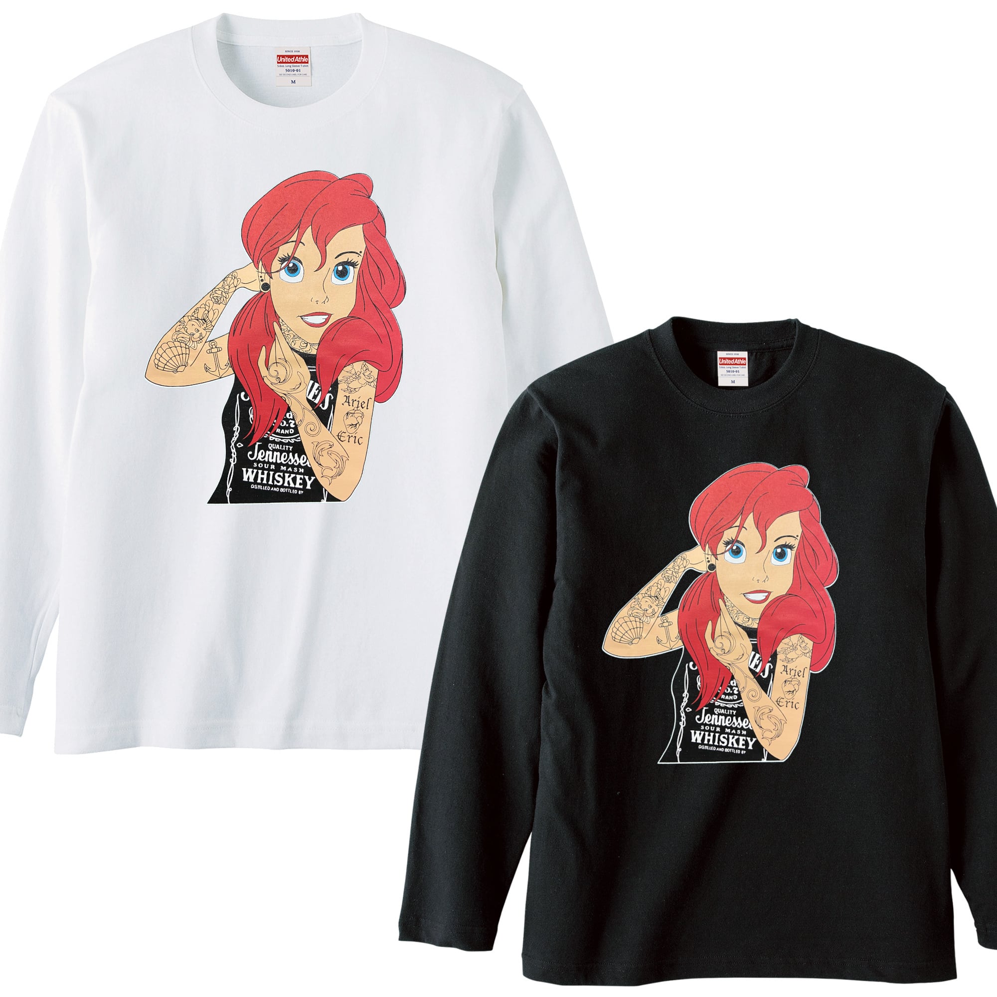 人魚姫 プリンセス タトゥー ロンT 長袖 ロングスリーブ 白 黒 Tシャツ