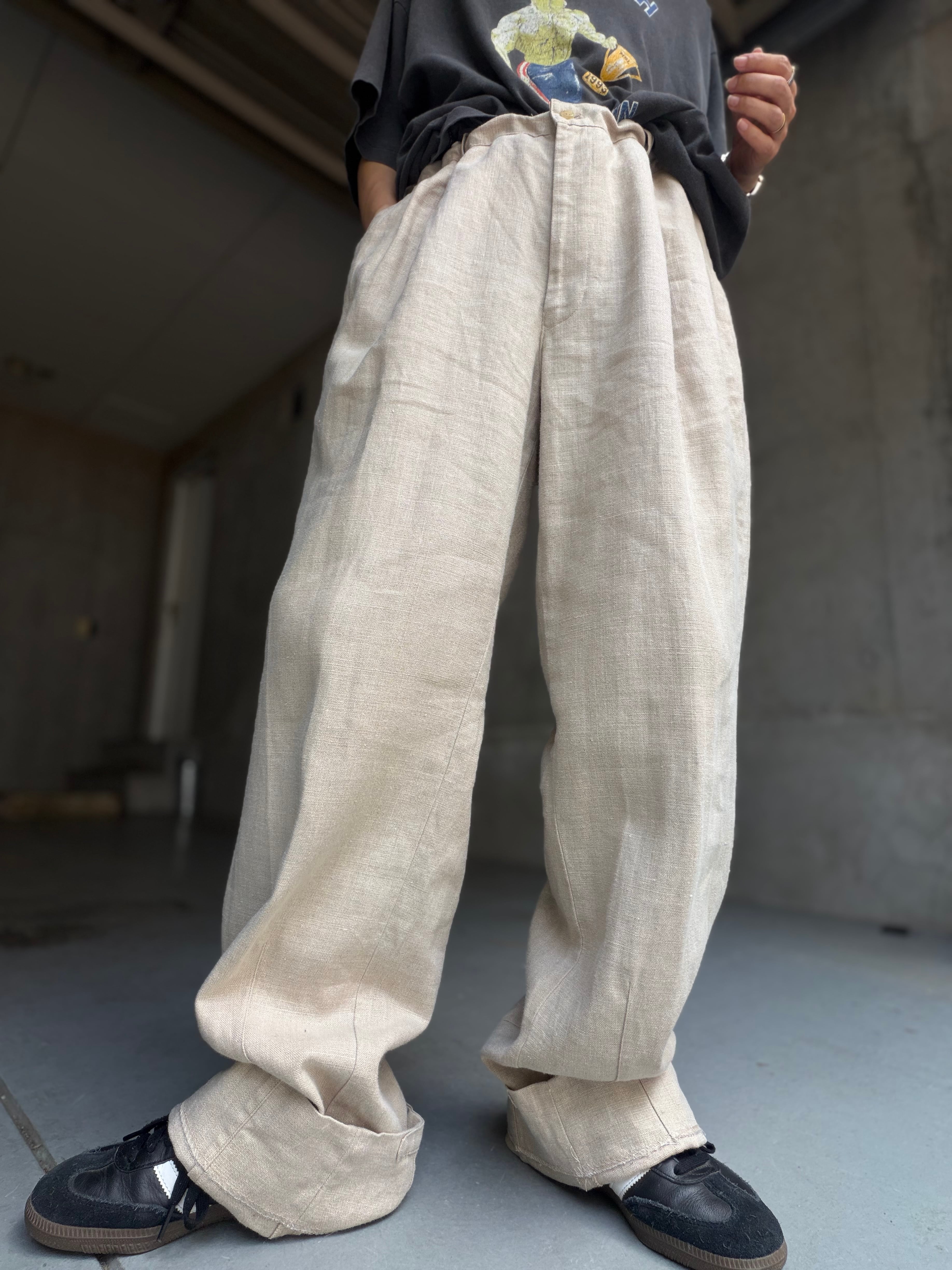 (PT986)90‘s PAPAS linen tack easy pants