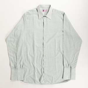 1950-60s "French Vintage" White×Green Check L/S Dress Shirt