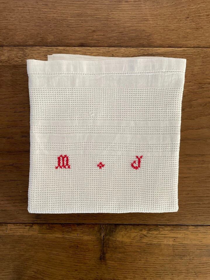 フランス アンティーク トーション クロスステッチ 手刺繡 ワッフル地