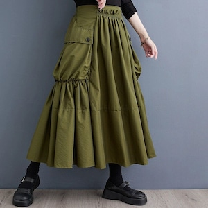 SOLID A-LINE 3D POCKET LONG DESIGN SKIRT 2colors M-14276