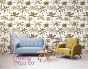 【切り売り】ホワイト × ゴールド Tropical tree FL1-778202MT for DIY 幅53㎝ リピート64㎝