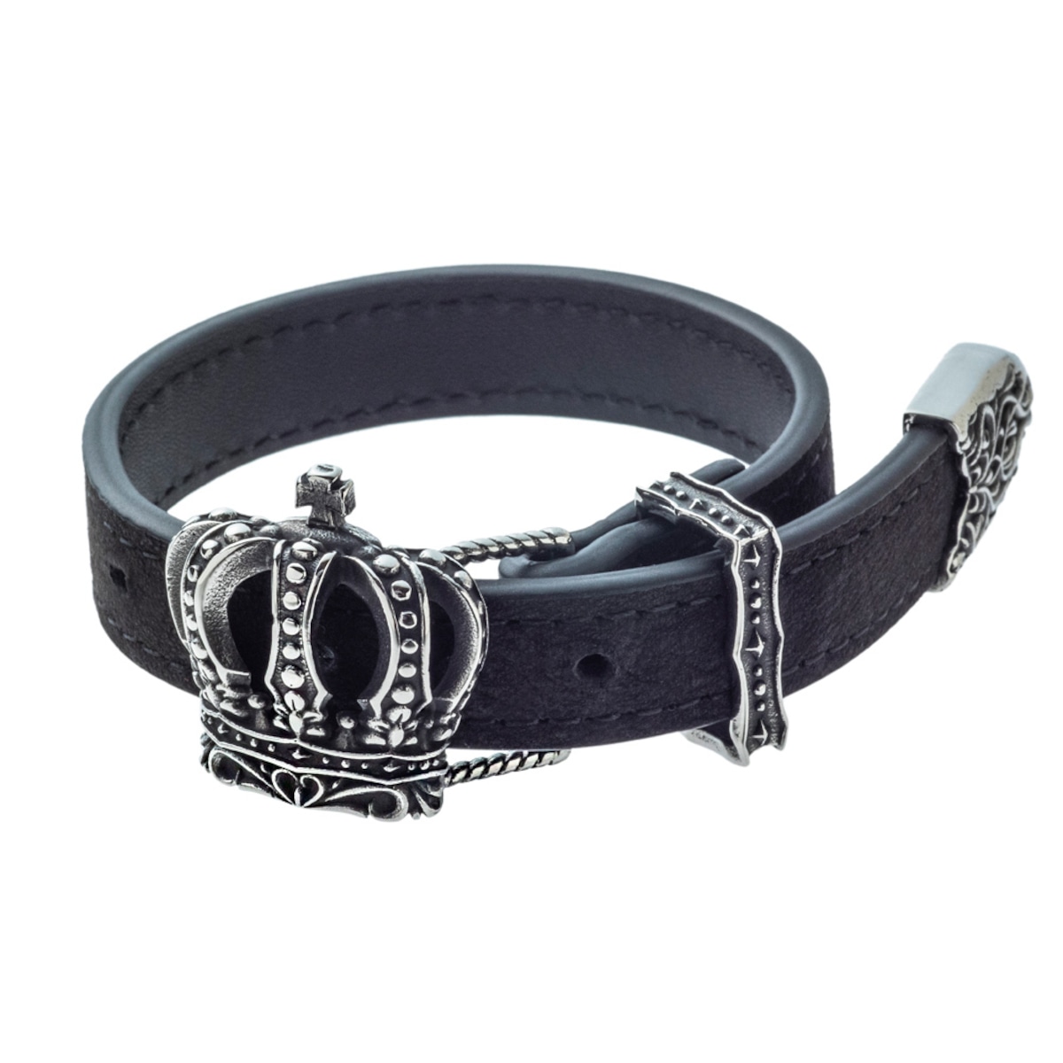 クラウンレザーブレスレット AKB0030 Crown leather bracelet シルバー 